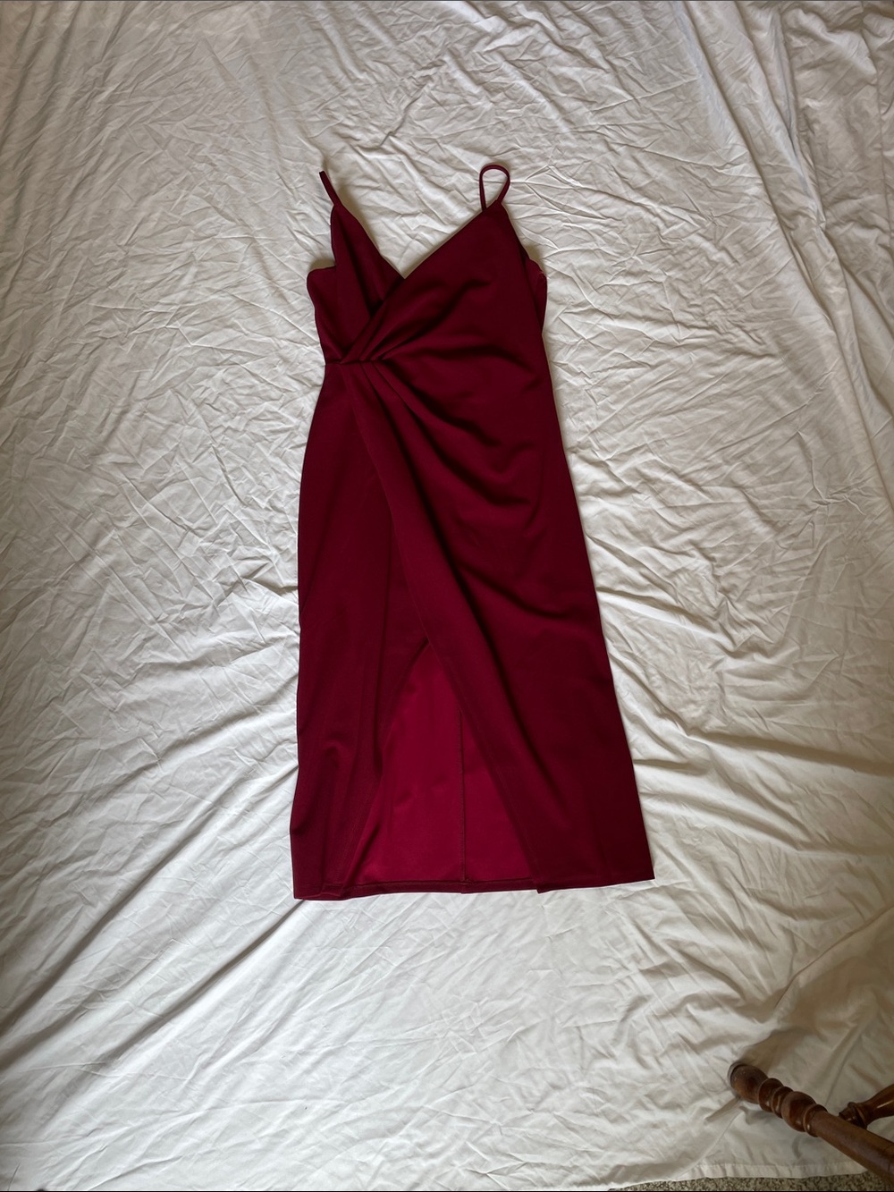 Twist-Front Burgundy Midi Slip Dress